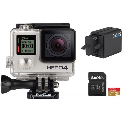 고프로 GoPro Hero 4 Silver Edition 12MP Waterproof Sports & Action Camera Bundle with 2 Batteries