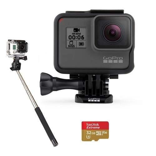 고프로 GoPro HERO6 Black - Bundle with 32GB SDHC Card, and Selfie Stick