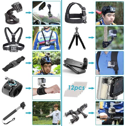 고프로 GoPro Hero 7 Black with 50 Piece Action Accessory Kit - Straps - Harnesses - Mounts - Adapters All-in-One Bundle