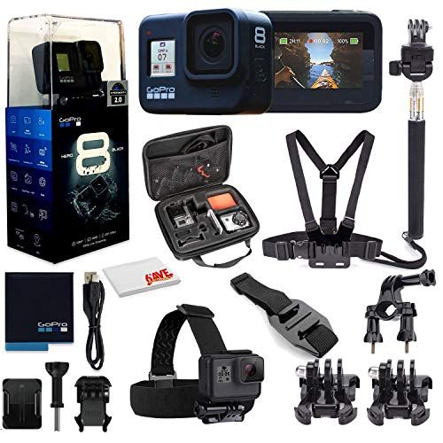 고프로 GoPro HERO8 Black Digital Action Camera - Waterproof, Touch Screen, 4K UHD Video, 12MP Photos, Live Streaming, Stabilization - with Mega Accessory Kit - All You Need Bundle