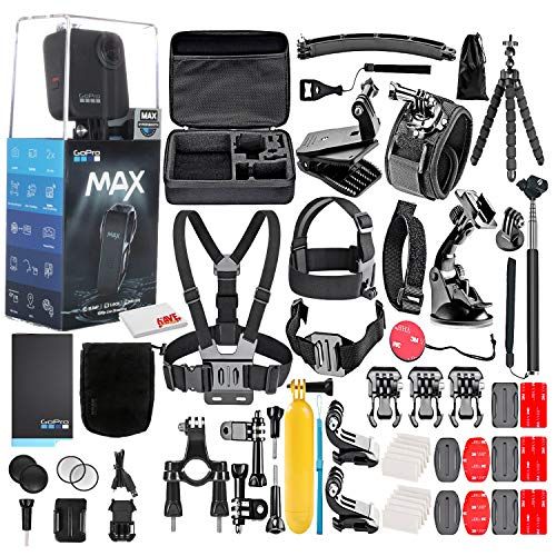 고프로 GoPro MAX 360 Waterproof Action Camera -with 50 Piece Accessory Kit - Camera W/Touch Screen - Spherical 5.6K30 HD Video - 16.6MP 360 Photos - 1080p Live Streaming Stabilization - A