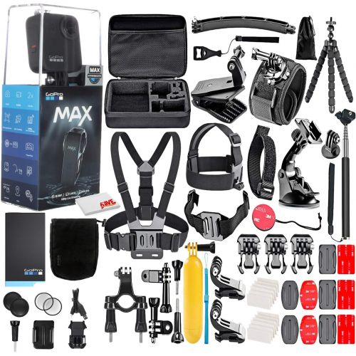 고프로 GoPro MAX 360 Waterproof Action Camera -with 50 Piece Accessory Kit - Camera W/Touch Screen - Spherical 5.6K30 HD Video - 16.6MP 360 Photos - 1080p Live Streaming Stabilization - A