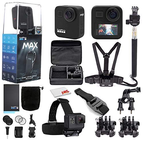 고프로 GoPro MAX 360 Waterproof Action Camera - Camera W/Touch Screen - Spherical 5.6K30 HD Video - 16.6MP 360 Photos - 1080p Live Streaming Stabilization - with Mega Accessory Kit - Get