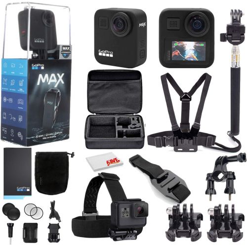 고프로 GoPro MAX 360 Waterproof Action Camera - Camera W/Touch Screen - Spherical 5.6K30 HD Video - 16.6MP 360 Photos - 1080p Live Streaming Stabilization - with Mega Accessory Kit - Get