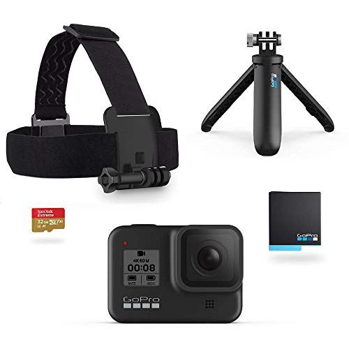 고프로 GoPro Hero8 Black Holiday Bundle - Includes Hero8 Black Camera plus Shorty, Head Strap, 32GB SD Card, and 2 Rechargeable Batteries