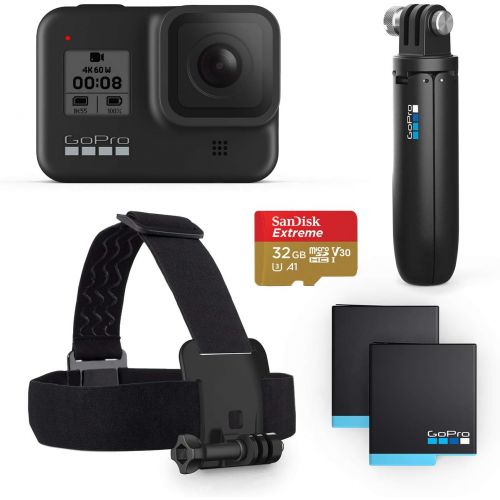고프로 GoPro HERO8 Black Bundle - Includes HERO8 Black Camera, Shorty, Head Strap, 32GB SD Card, and 2 Rechargeable Batteries