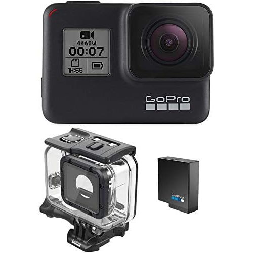 고프로 GoPro HERO7 Black + Extra Battery + Super Suit Dive Housing Case - E-Commerce Packaging - Waterproof Digital Action Camera with Touch Screen 4K HD Video 12MP Photos Live Streaming