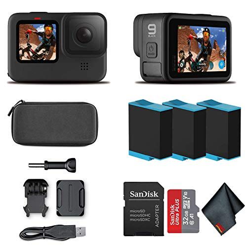 고프로 GoPro HERO9 Black - Waterproof Action Camera with Front LCD and Touch Rear Screens, 5K HD Video, 20MP Photos, 1080p Live Streaming, Stabilization + 32GB Card and 2 Extra Batteries