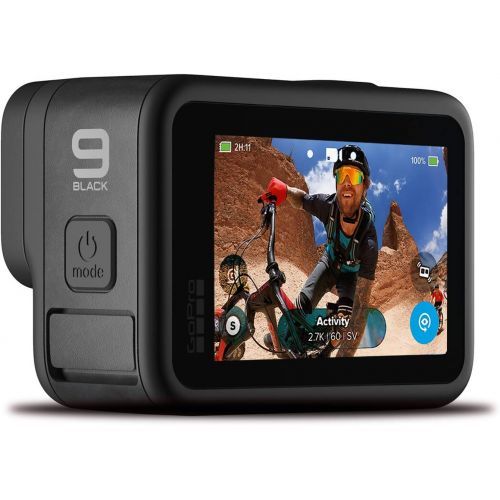 고프로 GoPro HERO9 Black - Waterproof Action Camera with Front LCD and Touch Rear Screens, 5K HD Video, 20MP Photos, 1080p Live Streaming, Stabilization + 32GB Card and 2 Extra Batteries