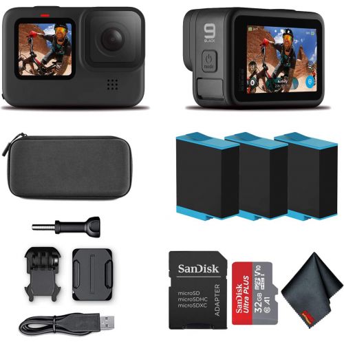 고프로 GoPro HERO9 Black - Waterproof Action Camera with Front LCD and Touch Rear Screens, 5K HD Video, 20MP Photos, 1080p Live Streaming, Stabilization + 32GB Card and 2 Extra Batteries