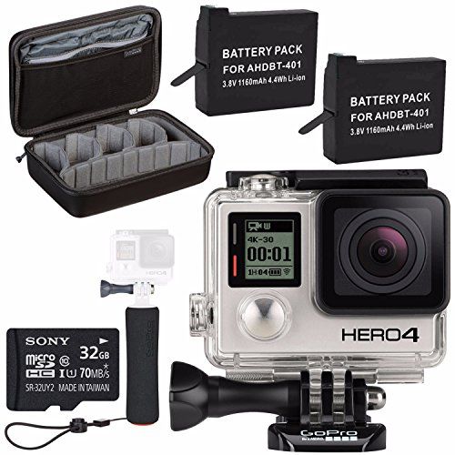 고프로 GoPro HERO4 Black + Rechargeable Battery + The Handler + Sony 32GB microSDHC Card + Case for GoPro HERO4 and GoPro Accessories Bundle