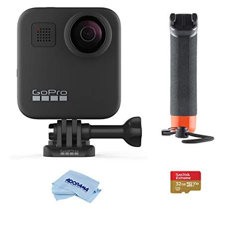 고프로 GoPro MAX Waterproof 360 Camera + HERO Style Video with Touch Screen, Spherical 5.6K30 UHD Video 16.6MP 360 Photos 1080p Live Streaming Bundle with Hand Grip, 32GB microSD Card, Cl