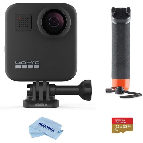 고프로 GoPro MAX Waterproof 360 Camera + HERO Style Video with Touch Screen, Spherical 5.6K30 UHD Video 16.6MP 360 Photos 1080p Live Streaming Bundle with Hand Grip, 32GB microSD Card, Cl