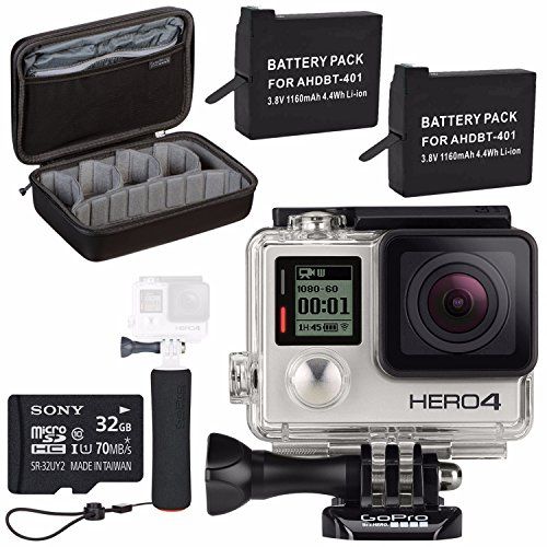 고프로 GoPro HERO4 Silver + Rechargeable Battery + The Handler + Sony 32GB microSDHC Card + Case for GoPro HERO4 and GoPro Accessories Bundle