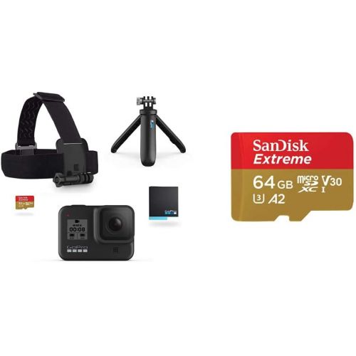 고프로 GoPro Pacchetto HERO8 Black - Include Shorty, cinghia per la Testa, batteria di riserva e scheda di Memoria da 32 GB + Kit di accessori