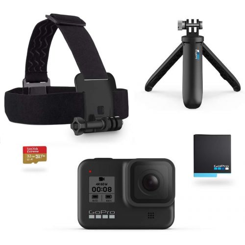 고프로 GoPro Pacchetto HERO8 Black - Include Shorty, cinghia per la Testa, batteria di riserva e scheda di Memoria da 32 GB + Kit di accessori