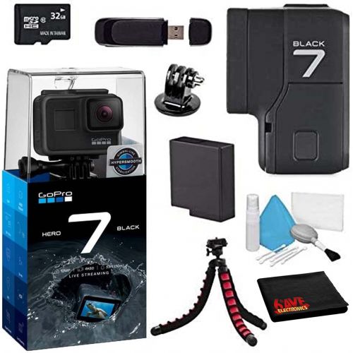 고프로 GoPro HERO7 Hero 7 Waterproof Digital Action Camera with 32GB Card + Tripod Standard Bundle (Black)