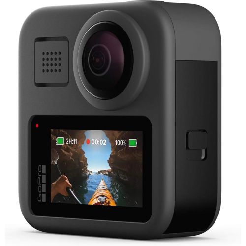 고프로 GoPro MAX Waterproof 360 Camera with Touch Screen, 5.6K30 UHD Video 16.6MP Photos 1080p Live Streaming Bundle with Hand Grip, Battery, 32GB microSD Card, Cleaning Kit