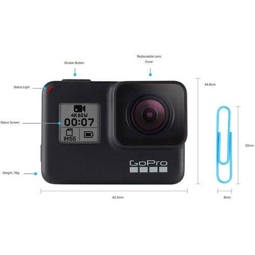 고프로 GoPro HERO7 Black + Black Lanyard Sleeve - Waterproof Digital Action Camera with Touch Screen 4K HD Video 12MP Photos Live Streaming Stabilization