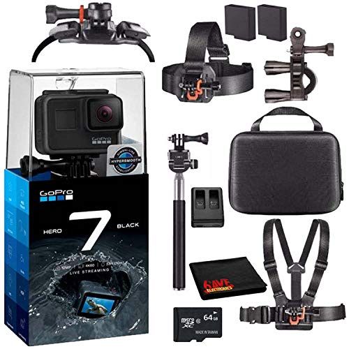 고프로 GoPro HERO7 Hero 7 Waterproof Digital Action Camera with 64GB microSD Card Advanced Bundle (Black)