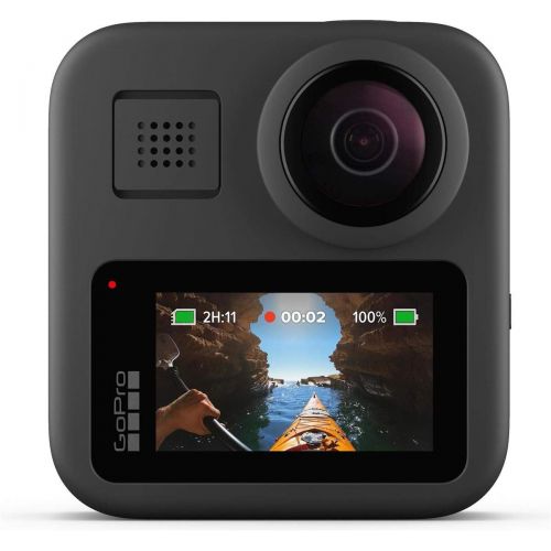 고프로 GoPro MAX Waterproof 360 Camera with Touch Screen, 5.6K30 UHD Video 16.6MP Photos Bundle with Dual Charger, Extra Battery, 32GB microSD Card, Cleaning Kit