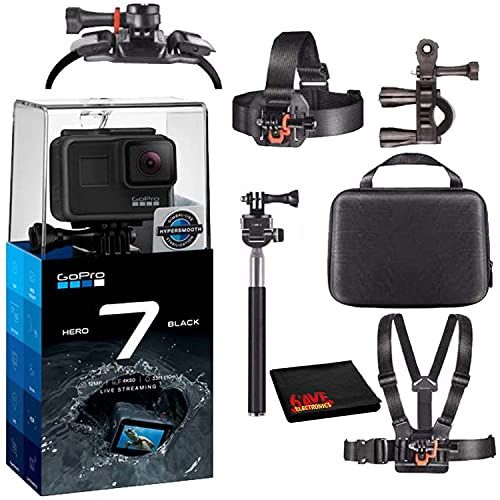 고프로 GoPro HERO7 Hero 7 Waterproof Digital Action Camera with Action Kit Accessories Body Bundle (Black)