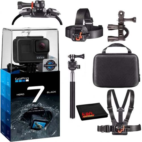 고프로 GoPro HERO7 Hero 7 Waterproof Digital Action Camera with Action Kit Accessories Body Bundle (Black)