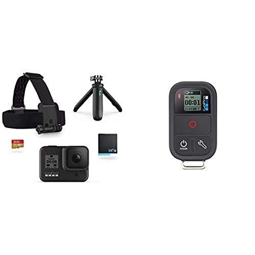 고프로 GoPro Hero8 Action Camera Holiday Bundle with Remote Includes Camera, Shorty Handle, Headstrap, 32GB SD Card, Remote, and 2 Batteries
