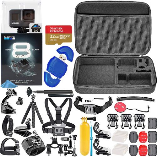 고프로 GoPro HERO8 Black + SanDisk Extreme 32GB Memory Card + Hard Case + Card Reader + Chest Strap Mount + Head Strap Mount + Flexible Tripod + Monopod + Floating Handle + Hero 8 Best Va