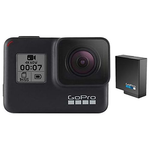 고프로 GoPro HERO7 Black + Extra Battery - E-Commerce Packaging - Waterproof Digital Action Camera with Touch Screen 4K HD Video 12MP Photos Live Streaming Stabilization