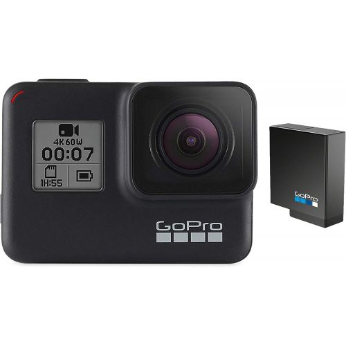 고프로 GoPro HERO7 Black + Extra Battery - E-Commerce Packaging - Waterproof Digital Action Camera with Touch Screen 4K HD Video 12MP Photos Live Streaming Stabilization