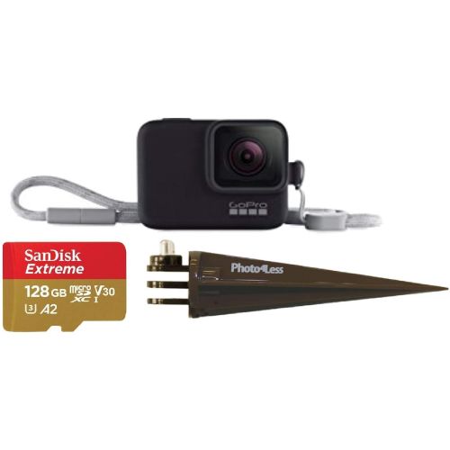 고프로 GoPro Sleeve + Lanyard [Black] + SanDisk 128GB Extreme UHS-I microSDXC Memory Card with SD Adapter + Brown Spike Mount for GoPro