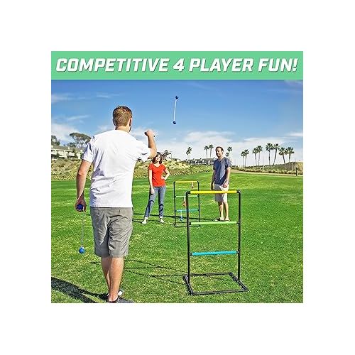  GoSports Ladder Toss Indoor & Outdoor Game Set with 6 Soft Rubber Bolo Balls and Travel Carrying Case - Choose Pro or Classic