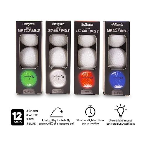  GoSports Light Up LED Golf Balls 12 Pack - Impact Activated with 10 Minute Timer