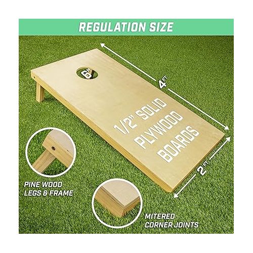  GoSports Solid Wood Premium Cornhole Set - Choose Between 4 Feet x 2 Feet or 3 Feet x 2 Feet Game Boards, Includes Set of 8 Corn Hole Toss Bags