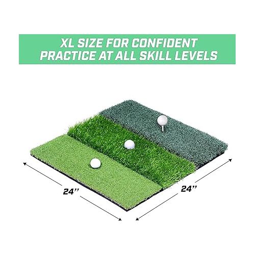  GoSports Tri-Turf XL Golf Practice Hitting Mat - Huge 24 Inch x 24 Inch for Optimal Practice