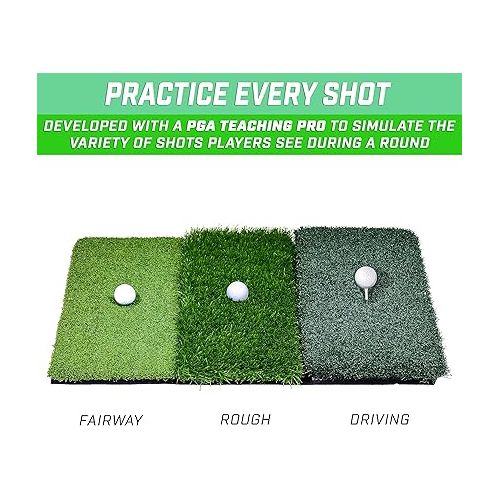  GoSports Tri-Turf XL Golf Practice Hitting Mat - Huge 24 Inch x 24 Inch for Optimal Practice