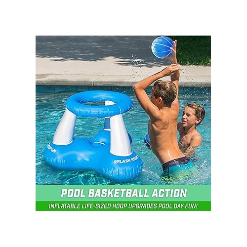 GoSports Splash Hoop Air, Inflatable Pool Basketball Game - Includes Floating Hoop, 2 Water Basketballs and Ball Pump