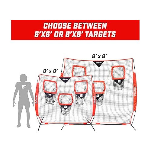  GoSports Football Throwing Net - 8 x 8 ft or 6 x 6 ft Nets - Choose Black or Red