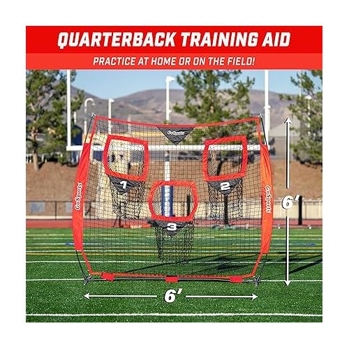  GoSports Football Throwing Net - 8 x 8 ft or 6 x 6 ft Nets - Choose Black or Red