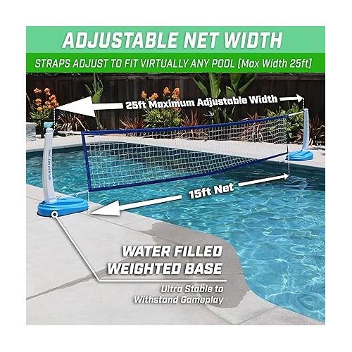  GoSports Splash Net PRO Pool Volleyball Net - Includes 2 Water Volleyballs and Pump - White, Red, or Blue