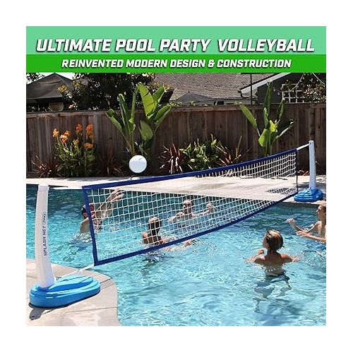  GoSports Splash Net PRO Pool Volleyball Net - Includes 2 Water Volleyballs and Pump - White, Red, or Blue