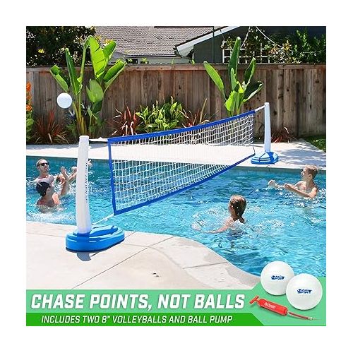  GoSports Splash Net PRO Pool Volleyball Net - Includes 2 Water Volleyballs and Pump - White, Red, or Blue