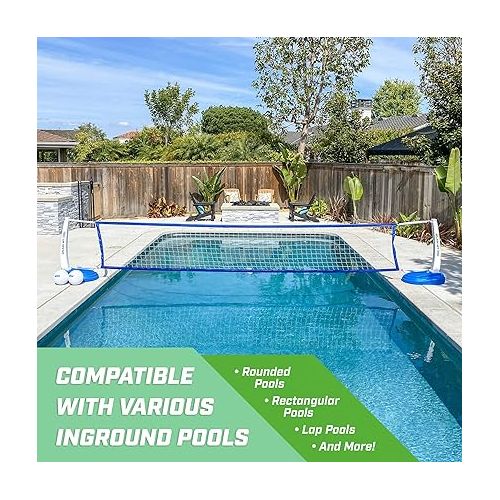  GoSports Splash Net PRO Pool Volleyball Net - Includes 2 Water Volleyballs and Pump - White, Red, or Blue