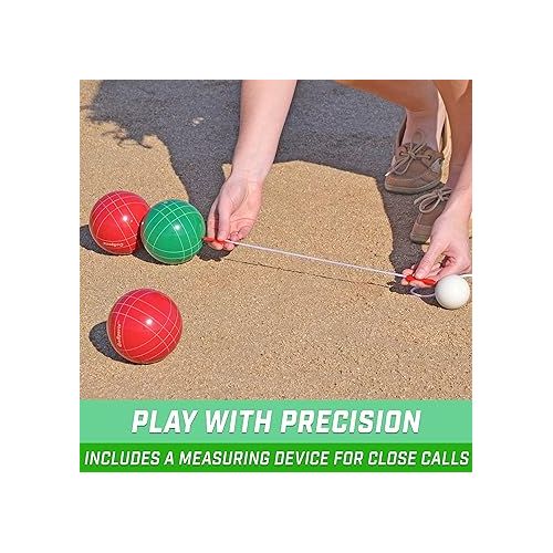  GoSports 90 mm Backyard Bocce Set with 8 Balls, Pallino, Case and Measuring Rope - Made from Premium Resin