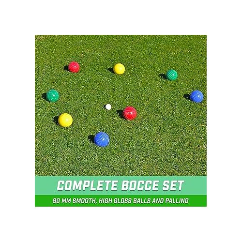  GoSports 90 mm Backyard Bocce Set with 8 Balls, Pallino, Case and Measuring Rope - Made from Premium Resin