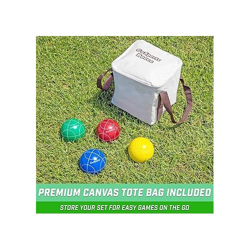  GoSports 90 mm Backyard Bocce Set with 8 Balls, Pallino, Case and Measuring Rope - Made from Premium Resin