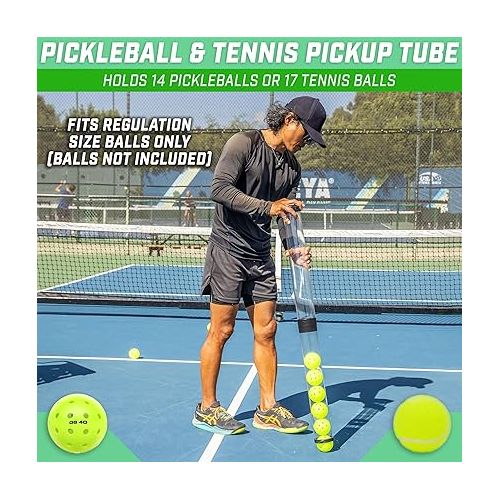  GoSports Pickleball & Tennis Pickup Tube - Ball Retreiver and Holder, Fits 14 Pickleballs or 17 Tennis Balls - No Balls Included