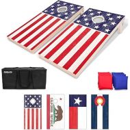 GoSports Flag Series Wood Cornhole Sets - Choose American Flag or State Flags - Includes Two Regulation Size 4 ft x 2 ft Boards, 8 Bean Bags, Carrying Case and Rules