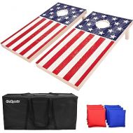 GoSports Flag Series Wood Cornhole Sets ? Choose American Flag or State Flags ? Includes Two Regulation Size 4 ft x 2 ft Boards, 8 Bean Bags, Carrying Case and Rules